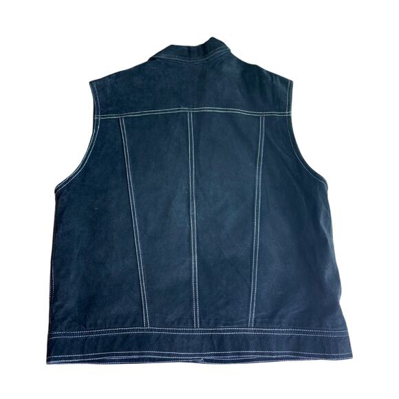 MARIAMS Canada Black Suede Leather Vest Top-Stitch 4 Pockets Fully Lined Large - Picture 2 of 7